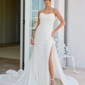 New long strapless wedding dress, bridal gown